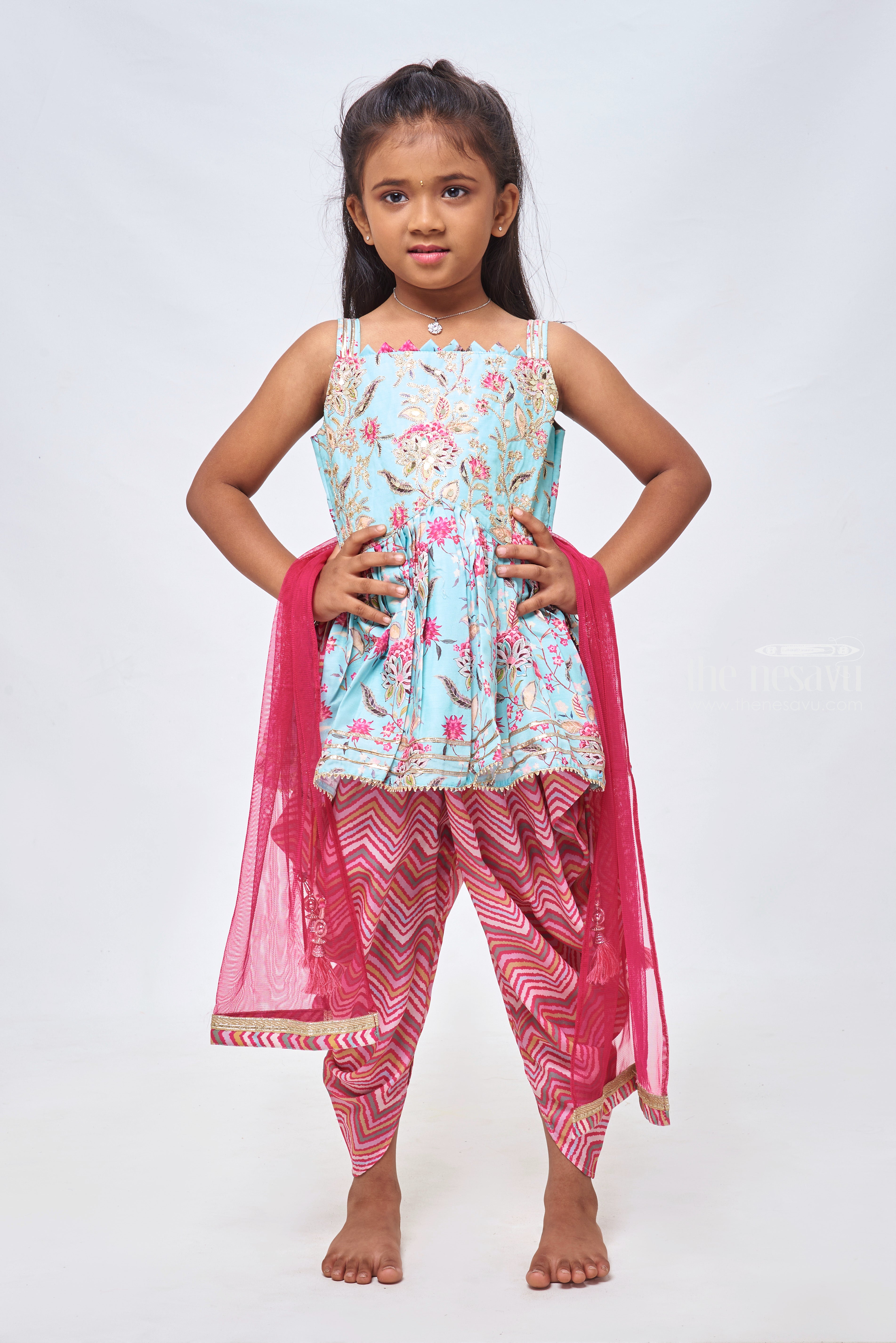 Buy Kids villa Baby Girls Cotton Floral Printed Kurti With Sharara Dress &  Dupatta Set For Kids (Blue 12-18 Months) at Amazon.in